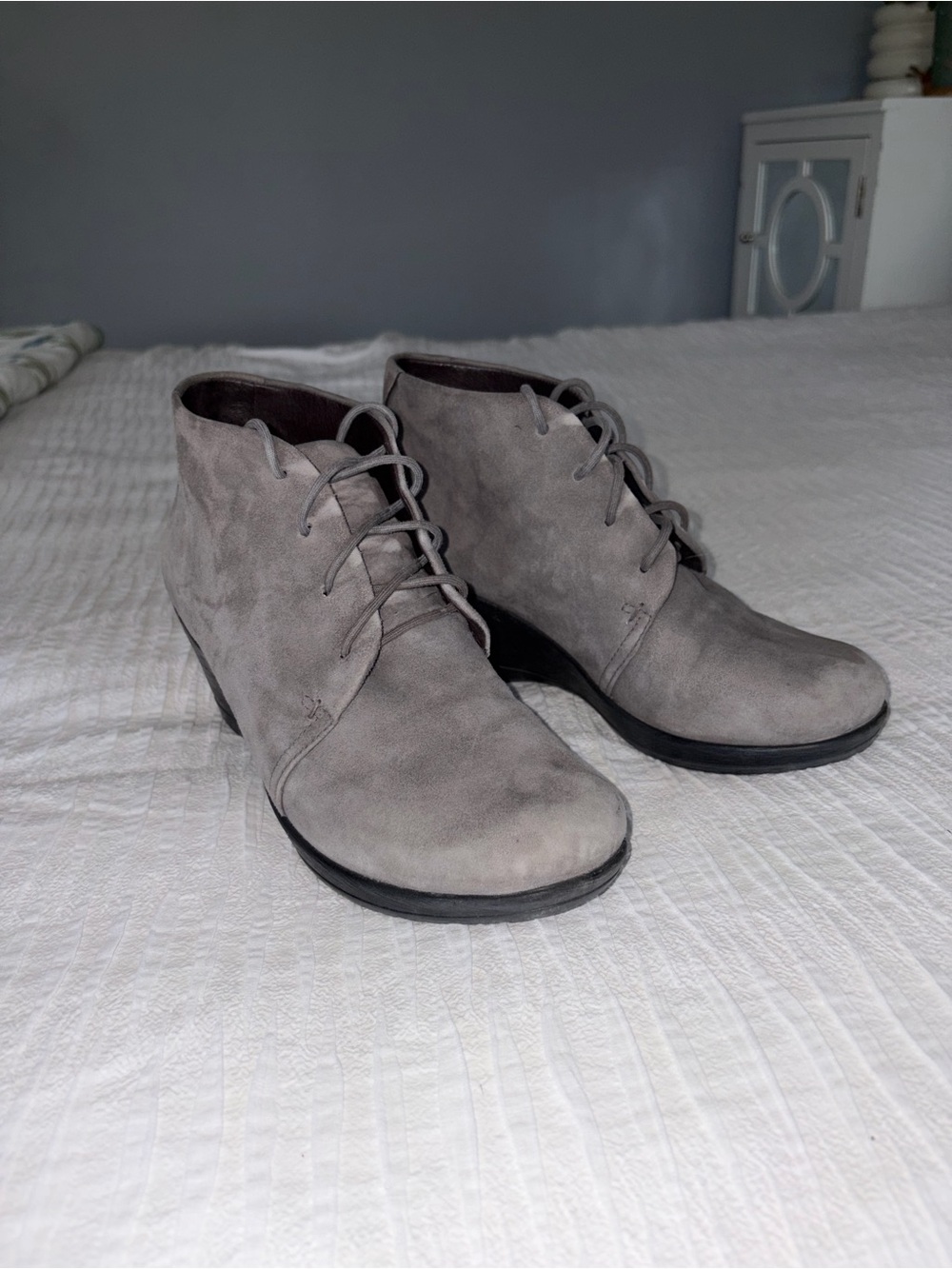 Dansko Gray Suede Lace-Up Ankle Booties